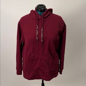 Ava & Viv Women's Maroon Hoodie with Beaded Strings